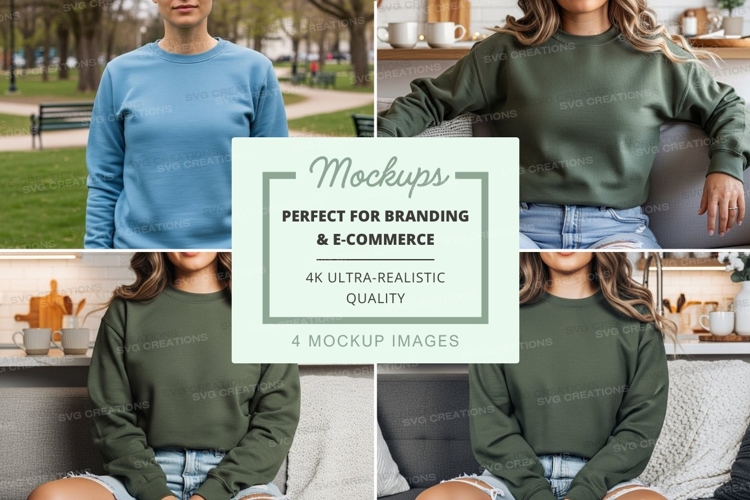 Group mockup of sweatshirts in blue and green