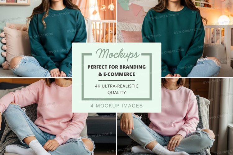 Group mockup of teal and pink sweatshirts