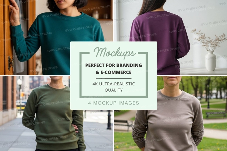 Womens long sleeve sweatshirt mockup in multiple colors