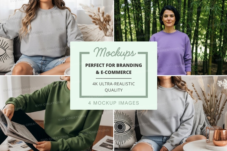 Womens long sleeve sweatshirt mockup in multiple colors