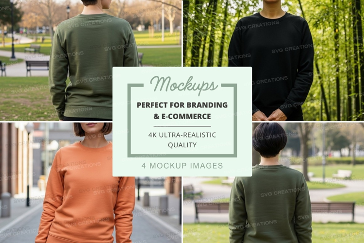 Four people wearing long sleeve t-shirts mockup