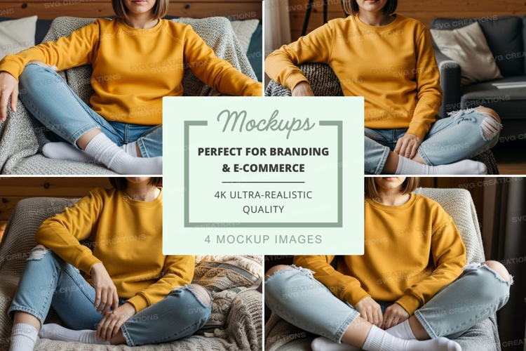 Group of women wearing yellow sweatshirts and blue jeans moc