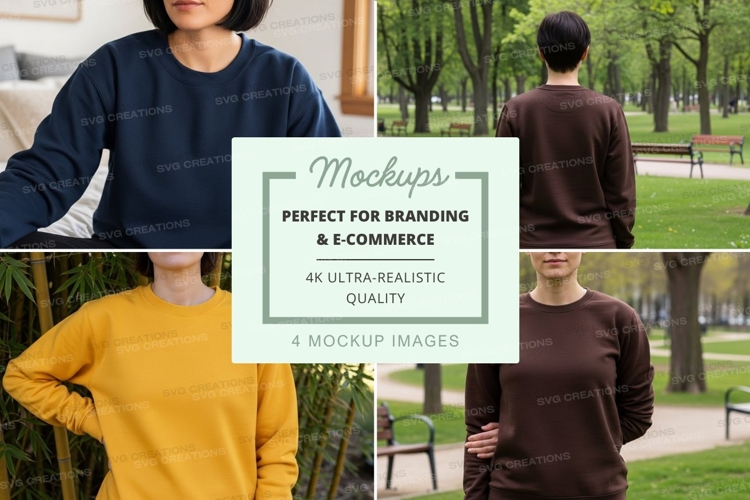 Sweatshirt mockup in blue, brown, and yellow colors