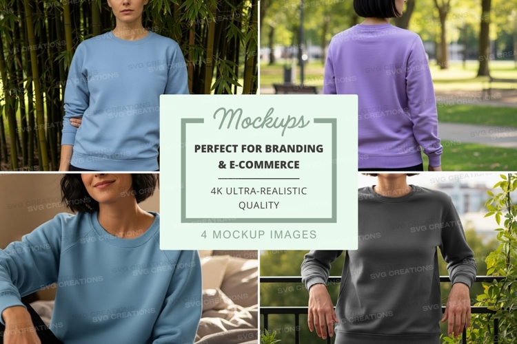 Sweatshirt mockup in light blue, purple, and gray