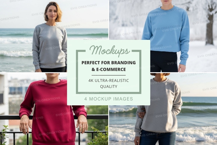 Sweatshirt mockup with models by the sea