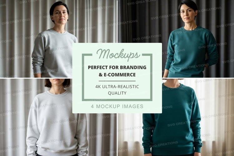 Sweatshirt mockup with model in light gray and teal