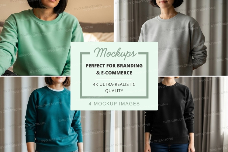 Four sweatshirt mockups in different colors