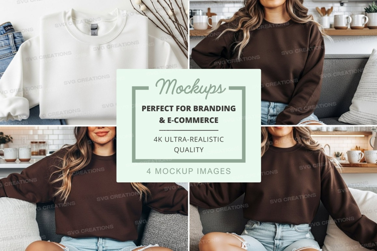 Hoodie mockup featuring multiple models in brown and white