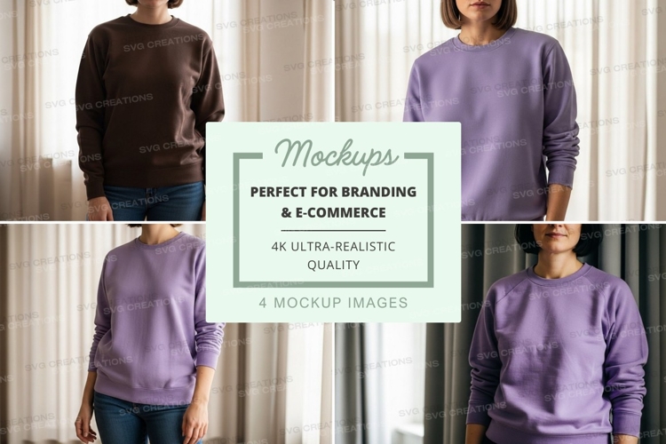 Long sleeve sweatshirt mockup - front, back, and side views