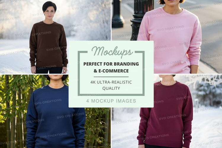 Collage of sweatshirts in brown, pink, navy blue, and burgun