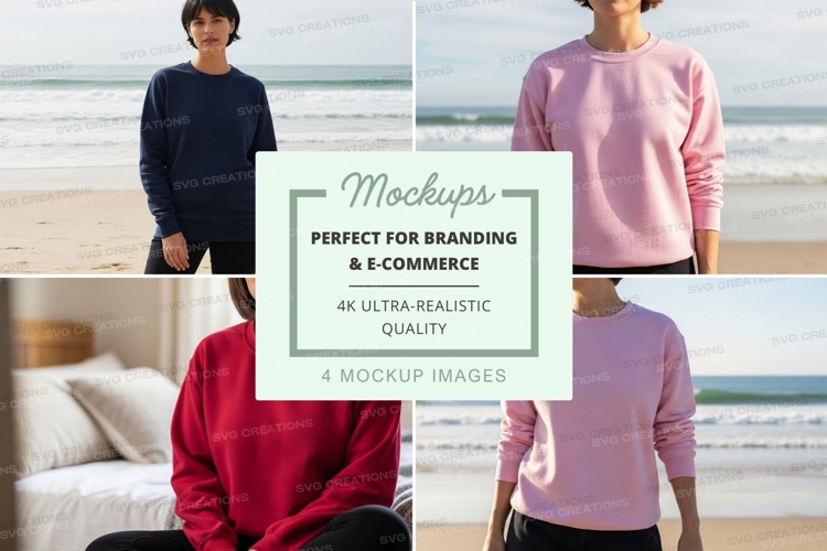 Four-person sweatshirt mockup in various colors