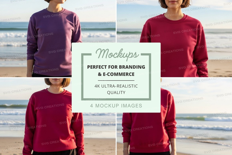 Long sleeve t-shirt mockup on beach with multiple views