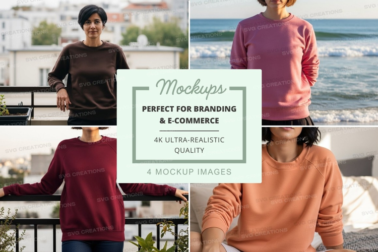 Four people wearing crew neck sweatshirts mockup
