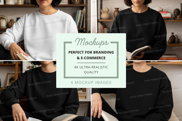 Four people wearing crew neck sweatshirts mockup