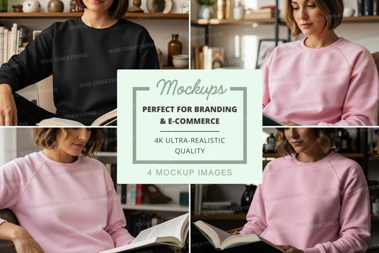 Women wearing pink and black sweatshirts in a cozy indoor se