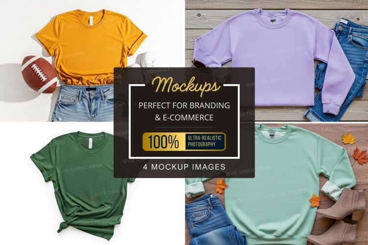 Mockup: assorted t-shirts with accessories example image 1
