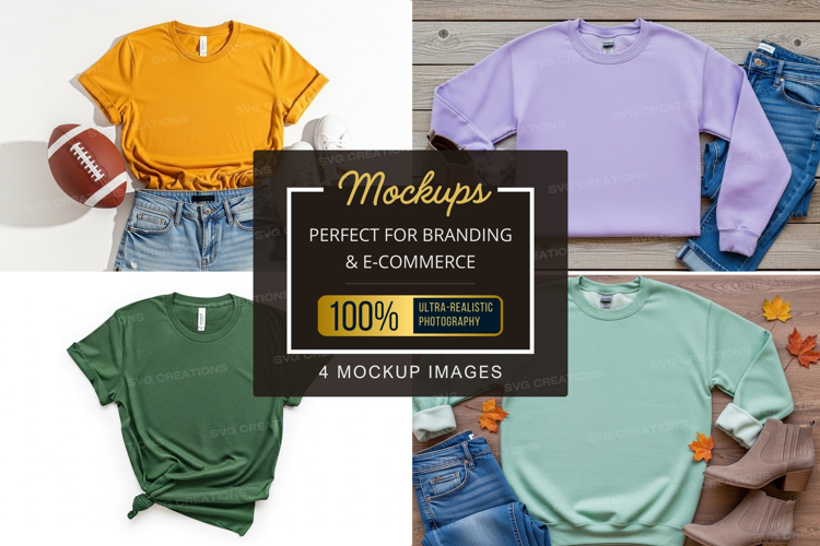 Mockup: assorted t-shirts with accessories