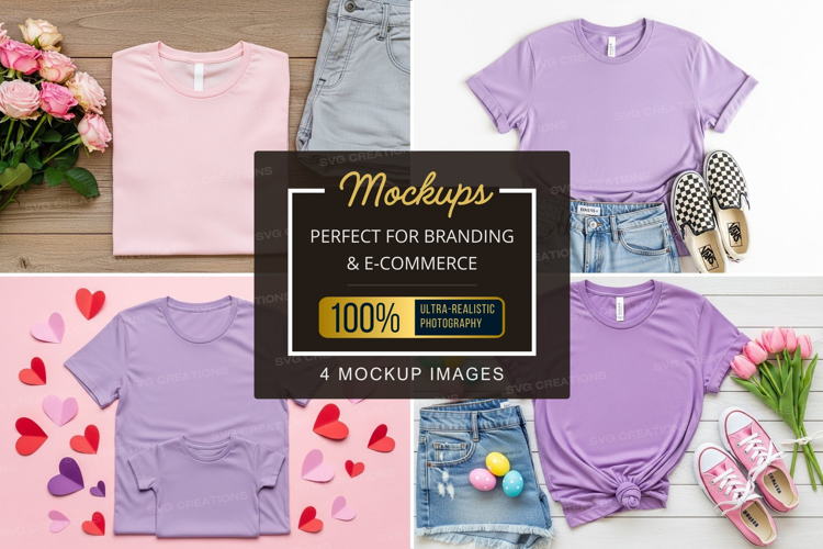Mockup: pastel t-shirts with various accessories