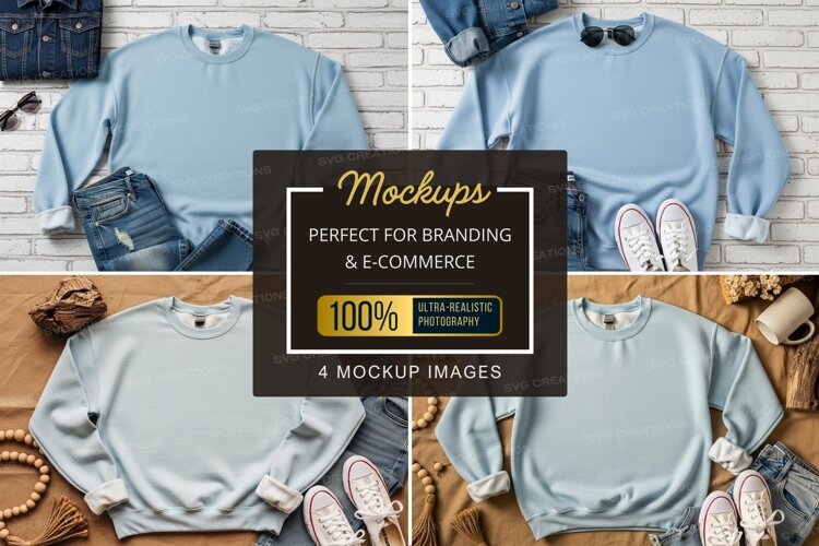 Mockup: light blue sweaters with accessories example image 1