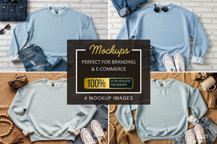 Mockup: light blue sweaters with accessories