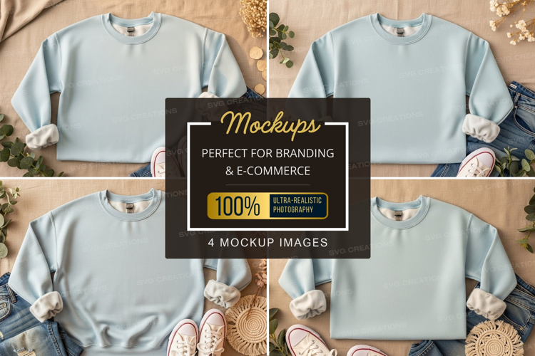 Mockup collection of light blue sweatshirts