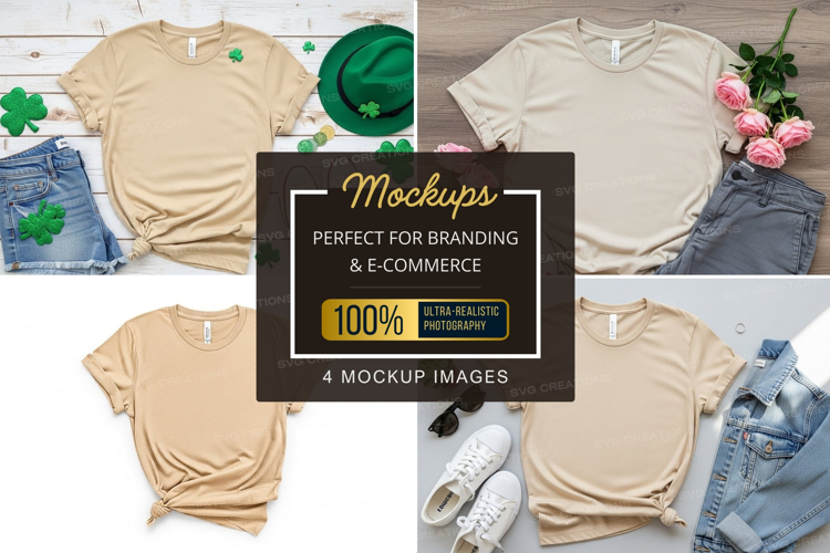 Mockup: casual summer outfits with beige t-shirts