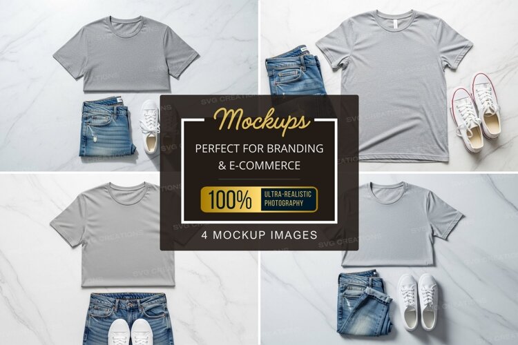 Mockup: casual outfit with gray t-shirt, jeans, and shoes example image 1