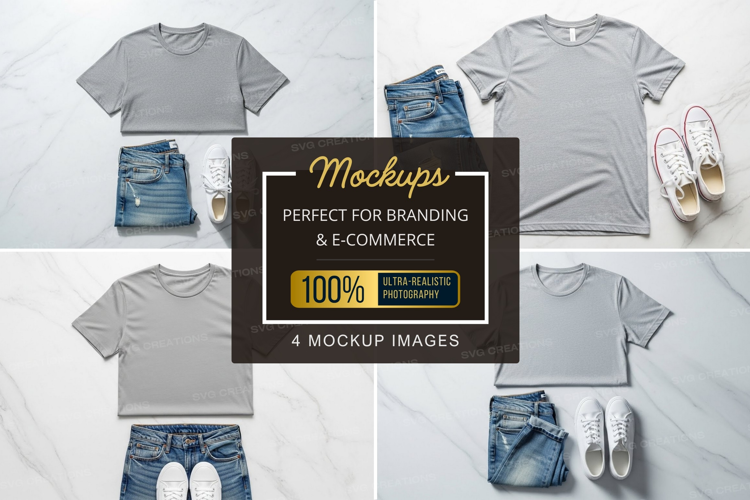 Mockup: casual outfit with gray t-shirt, jeans, and shoes