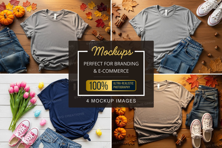 Mockup display of t-shirts and accessories