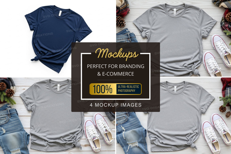 Mockup of casual outfits with t-shirts, jeans, and sneakers