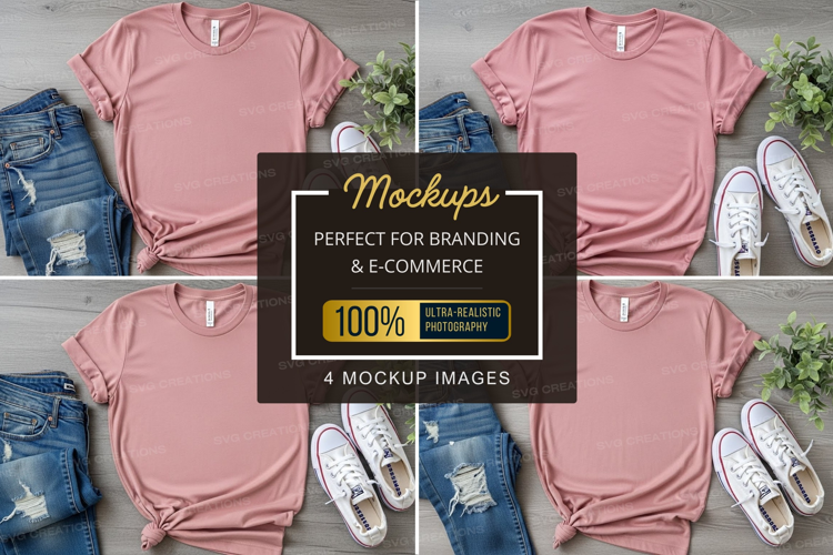 Mockup of casual outfit with t-shirt, jeans, and sneakers