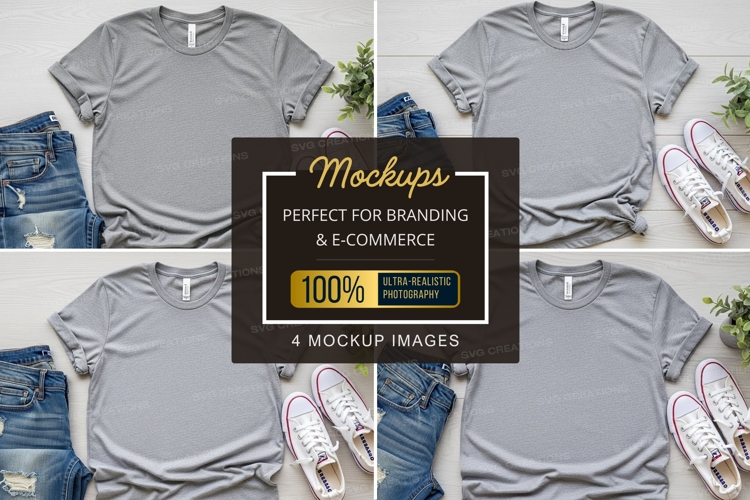 Mockup: casual outfit with gray t-shirt, jeans, and sneakers