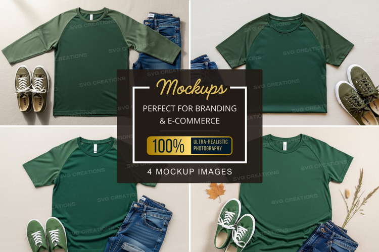 Mockup: green t-shirt outfit combinations