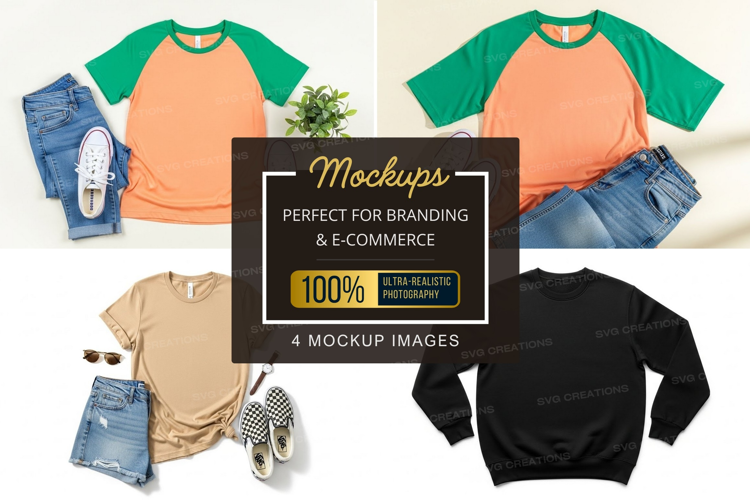 Mockup of casual outfits with t-shirts and sweatshirts