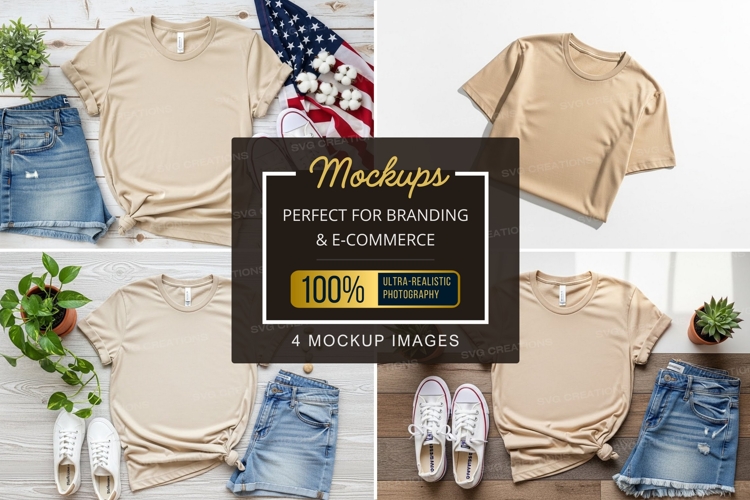 Mockup collection of beige t-shirts