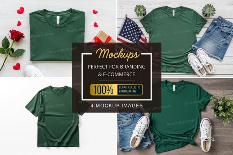Mockup collection of green t-shirts with patriotic and casua example image 1