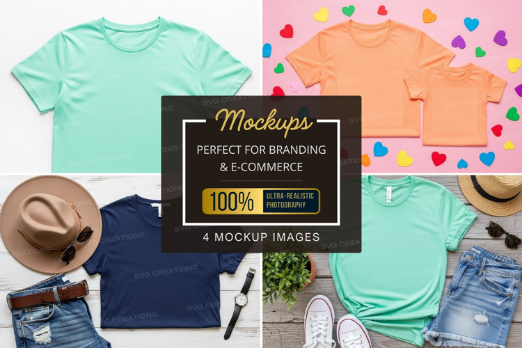Mockup: colorful t-shirts with accessories