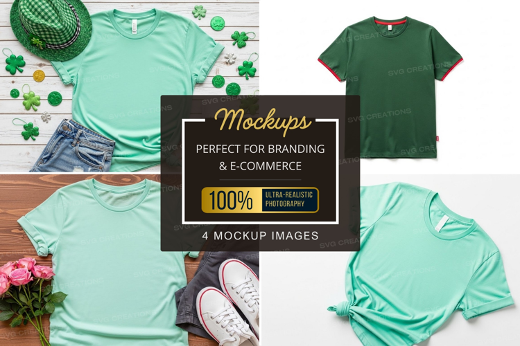 Mockup of green t-shirts with st. patrick's day theme