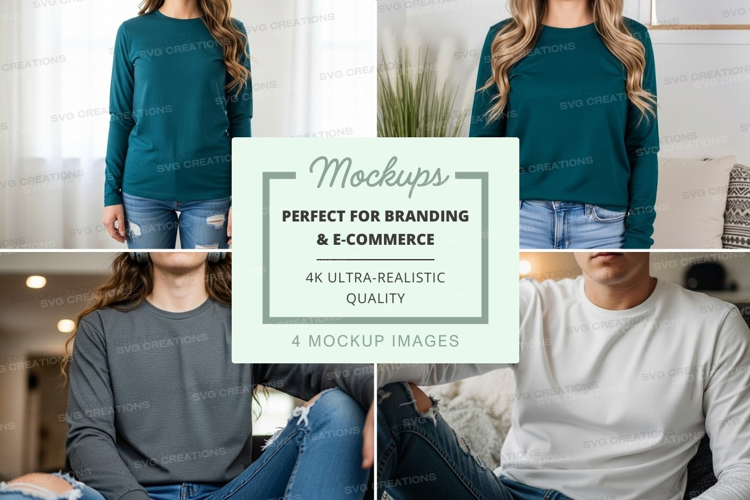 Group mockup of people wearing casual clothing in a living r