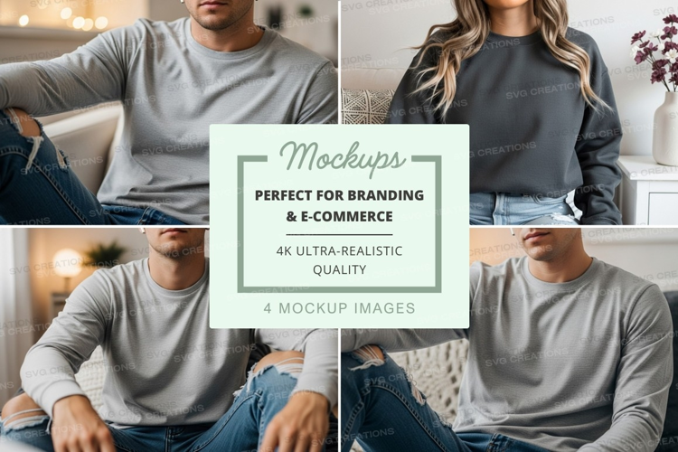 Group of people wearing long sleeve t-shirts mockup