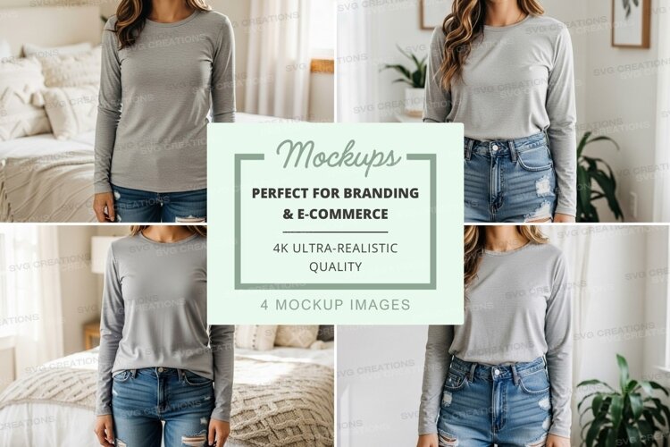 Long sleeve t-shirt mockup on model example image 1