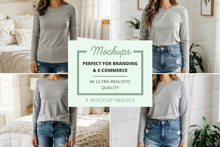 Long sleeve t-shirt mockup on model