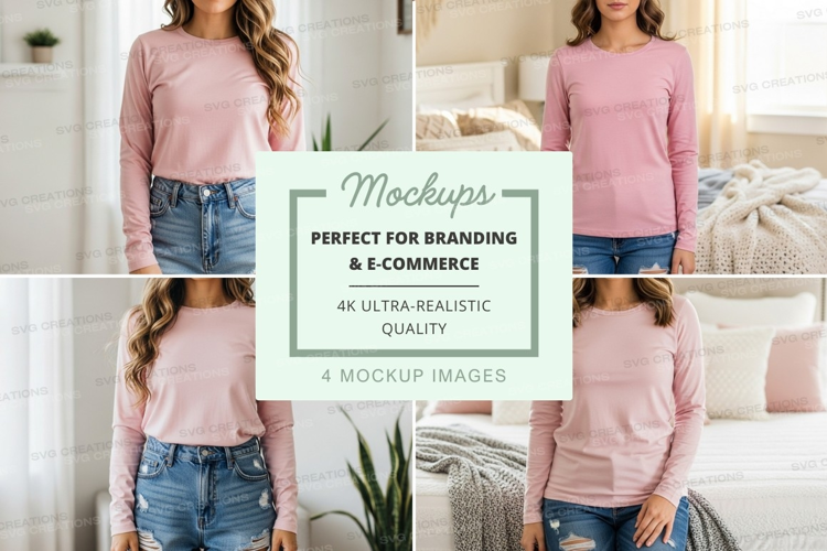 Long sleeve t-shirt mockup in light pink