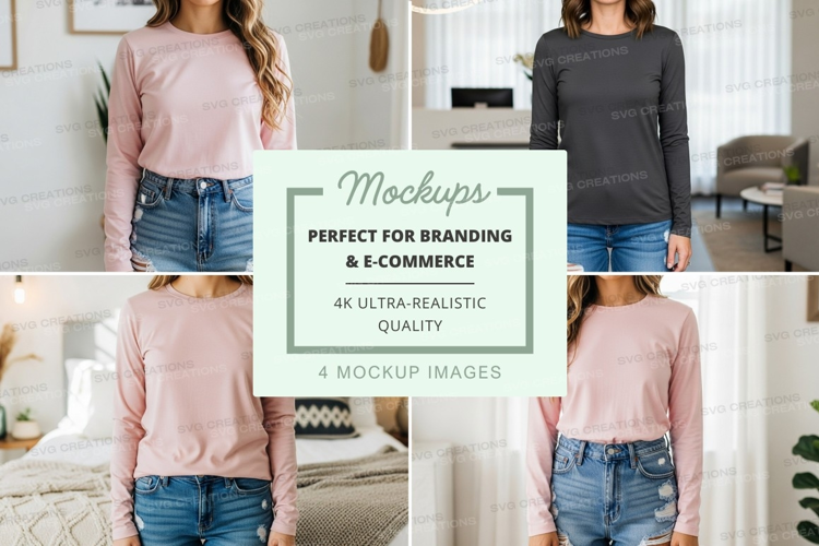 Long sleeve t-shirt mockup in pink and gray