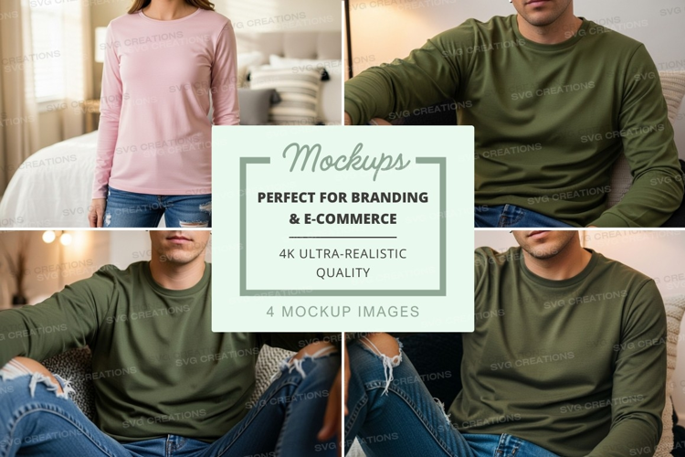 Long sleeve t-shirt mockup featuring models