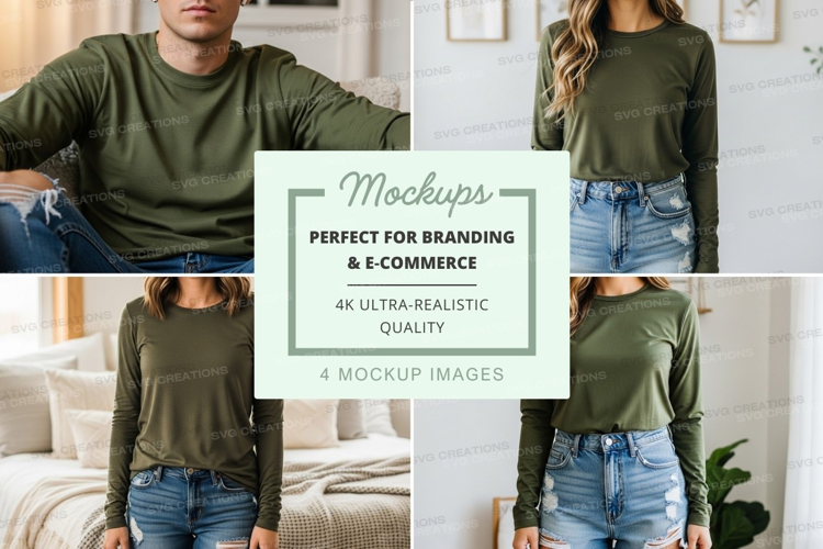 Green long sleeve t-shirt mockup