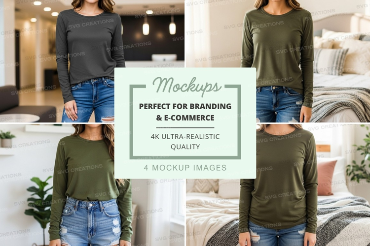 Long sleeve t-shirt mockup with multiple models
