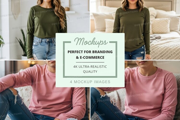 Long sleeve t-shirt mockup with models example image 1