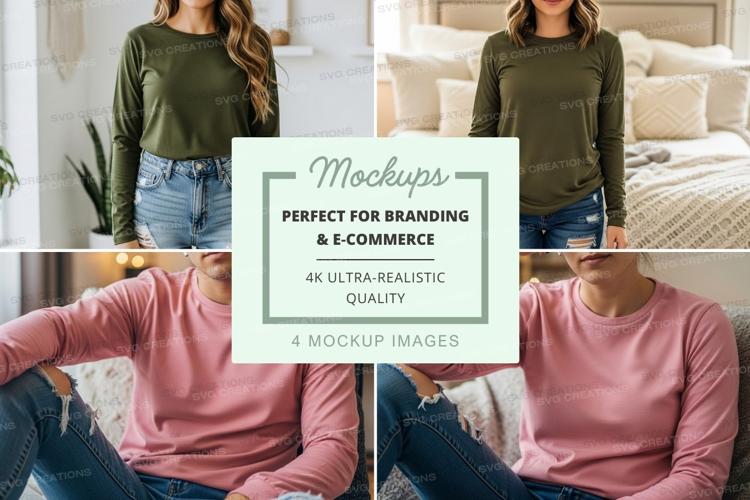 Long sleeve t-shirt mockup with models