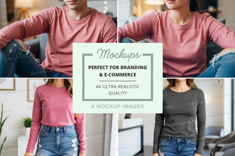 Long sleeve t-shirt mockup with models